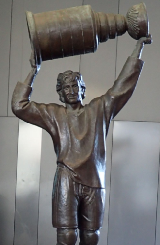 Wayne Gretzky statue holding the Stanley Cup aloft.   The point from which all YEG-Ville distances are measured.