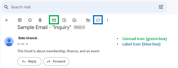 Email Sample showing the Unread and Label icons
