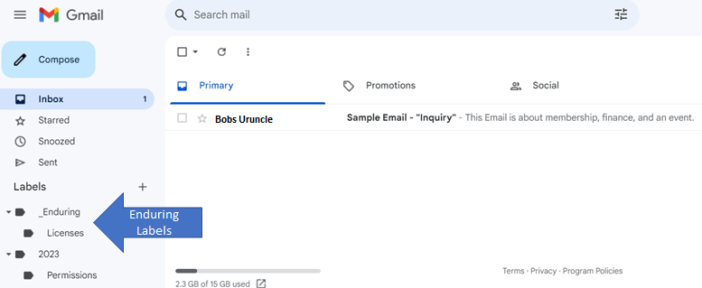 GMail Sample showing Labels