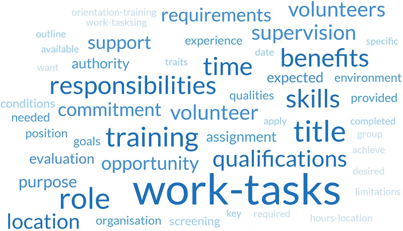 Word cloud of volunteer role descriptions.