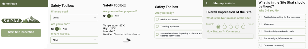 Select screen captures of the March 4, 2024 SAPAA Site Inspection application.