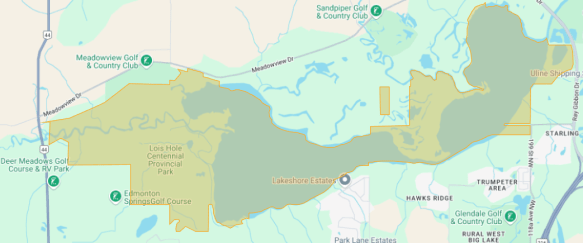 Google Maps Screen Capture of Big Lake and the Lois Hole PP.